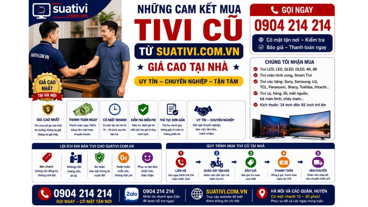 Những cam kết mua tivi cũ từ suativi.com.vn Gía cao tại nhà